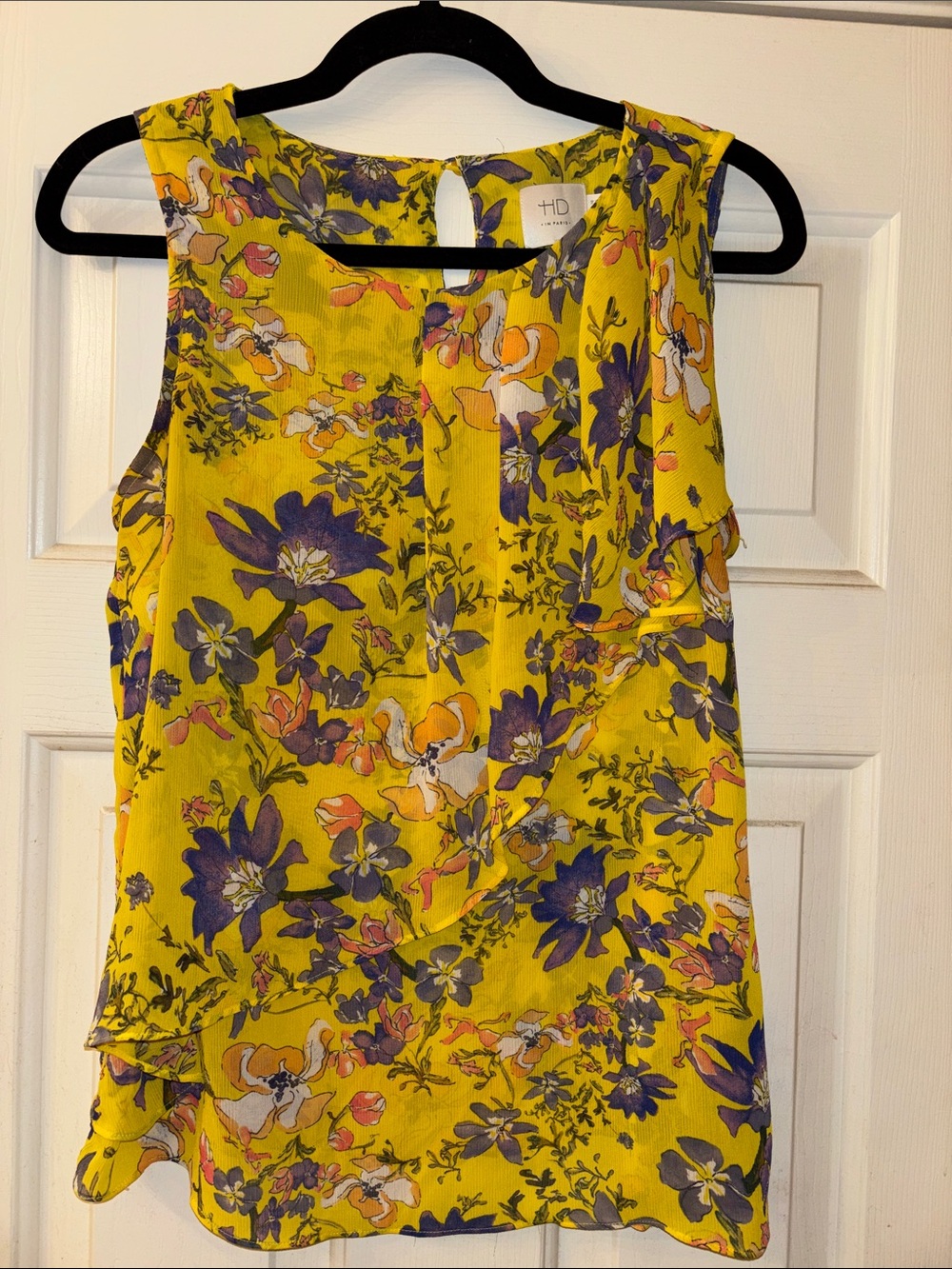HD in Paris Floral Sleeveless Blouse in Yellow Size 10 EUC